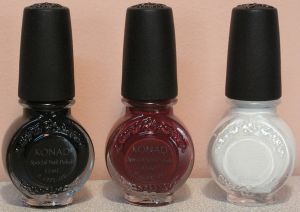 Kit Konad 3 vernis (noir, rouge foncé, blanc)